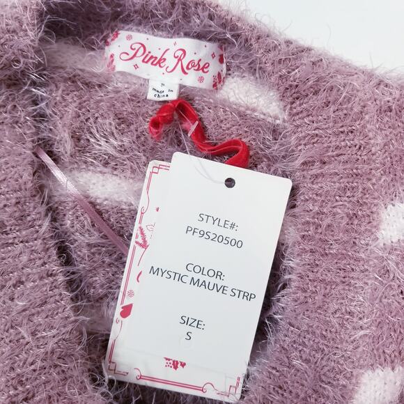 Pink Rose Pullover Stripes Eyelash Knit Sweater Long Sleeves - Picture 9 of 11